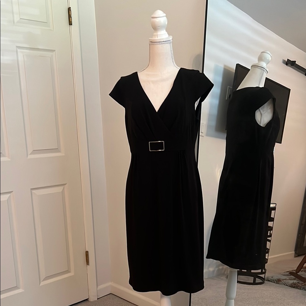 White House Black Market Black Midi Dress with Belt